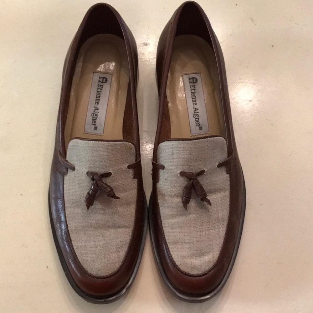 Aigner 2-toned leather and canvas loafers
